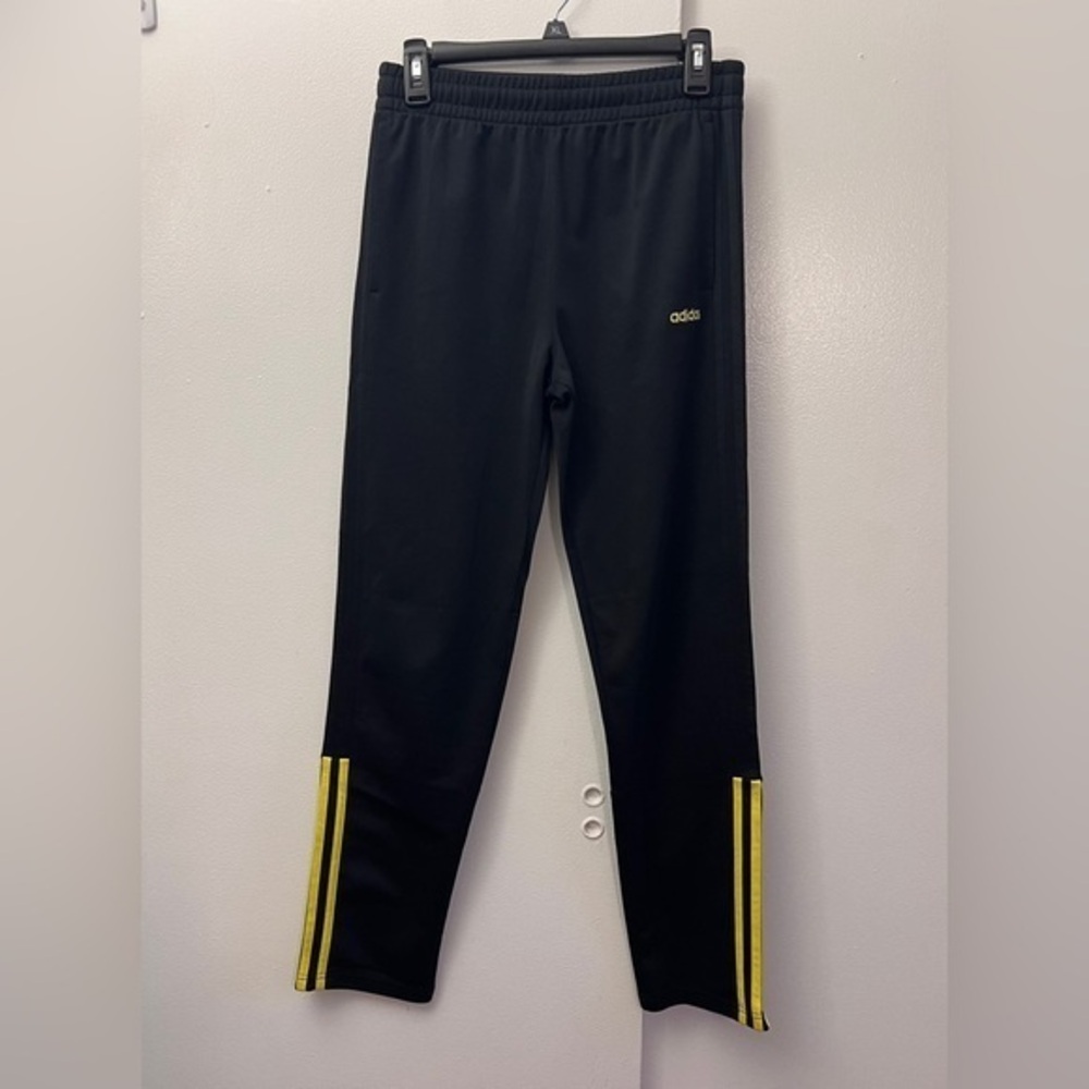 Adidas Kids Black Track Pants with Yellow Stripes